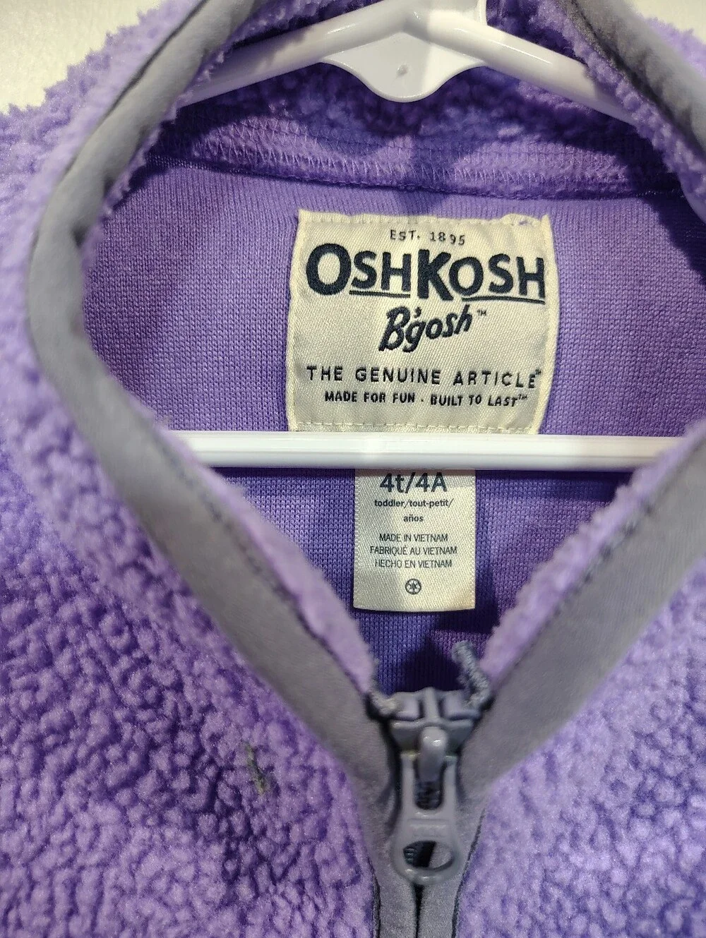 OshKosh B'gosh Girls 4T Full Zip Sherpa Fleece Jacket Purple